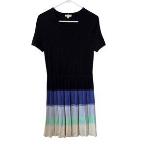 Shoshanna Womens Size M Black Multicolor Ombre Stripe Pleated Short Sleeve Dress
